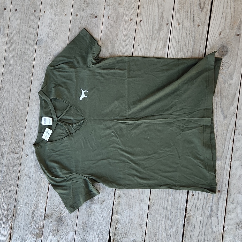 NWT Victoria's Secret Pink Olive Green Strappy Sexy Marble Tee